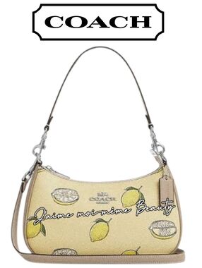 Coach Lemon Fruit Print Teri Shoulder Bag - Yellow With Silver Hardware - NEW